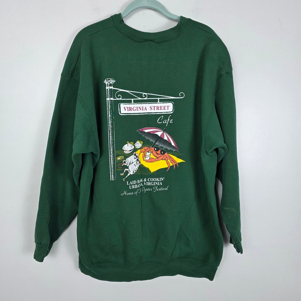 Vintage Virginia Street Cafe Urbanna Crab Umbrella Oyster Sweatshirt XXL Oneita